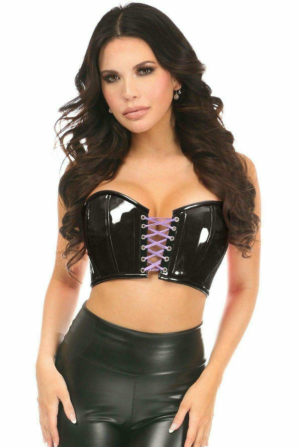 Daisy Corsets Lavish Black/Lavender Patent Lace-Up Short Bustier Top - Daisy Corsets - Flyclothing LLC