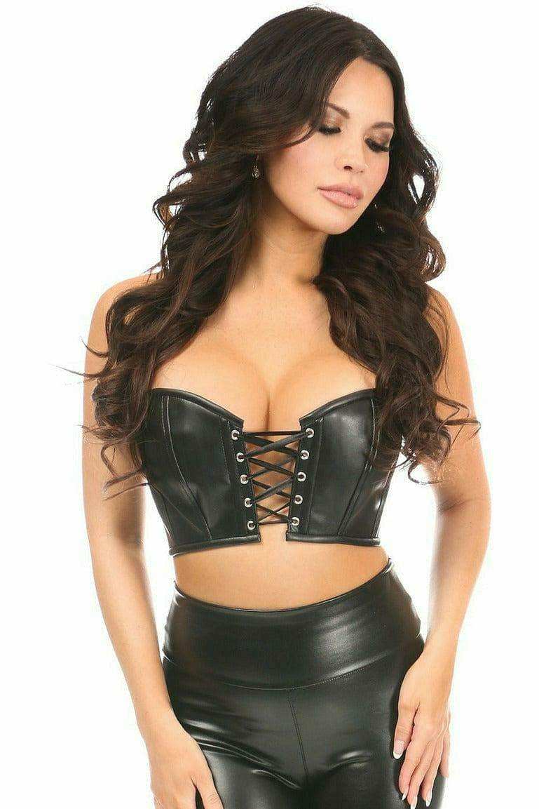 Daisy Corsets Lavish Black Faux Leather Lace-Up Short Bustier Top - Daisy Corsets - Flyclothing LLC