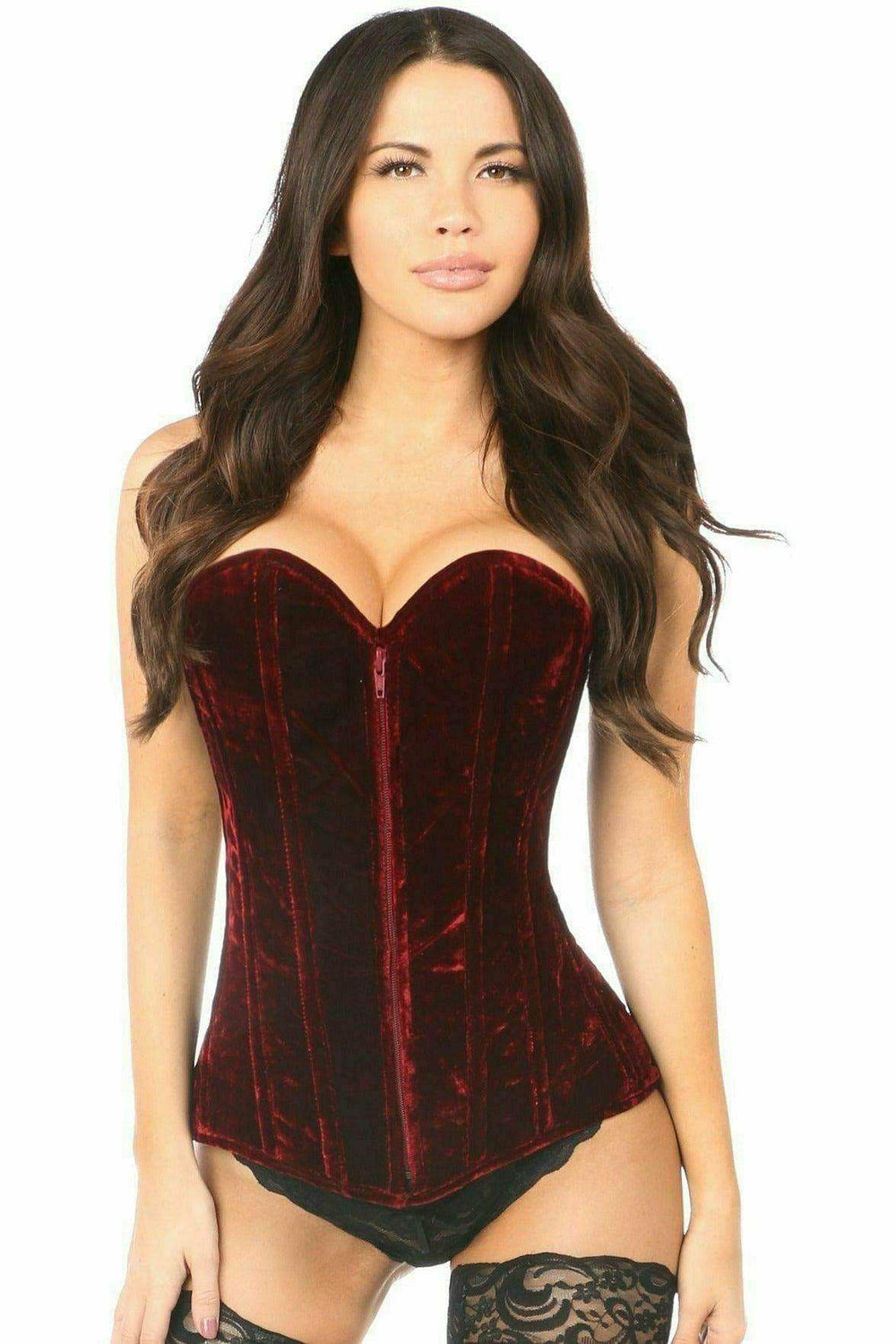 Daisy Corsets Lavish Red Crushed Velvet Overbust Corset - Daisy Corsets - Flyclothing LLC