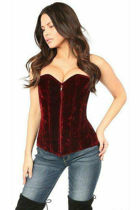 Daisy Corsets Lavish Red Crushed Velvet Overbust Corset - Daisy Corsets - Flyclothing LLC