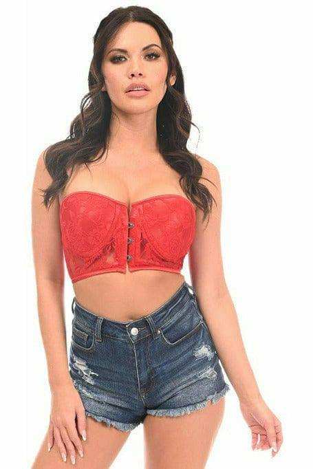 Daisy Corsets Lavish Red Lace Underwire Short Bustier - Daisy Corsets - Flyclothing LLC