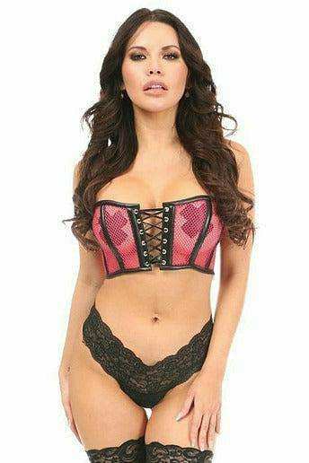 Daisy Corsets Lavish Hot Pink Fishnet & Faux Leather Lace-Up Short Bustier Top - Daisy Corsets - Flyclothing LLC