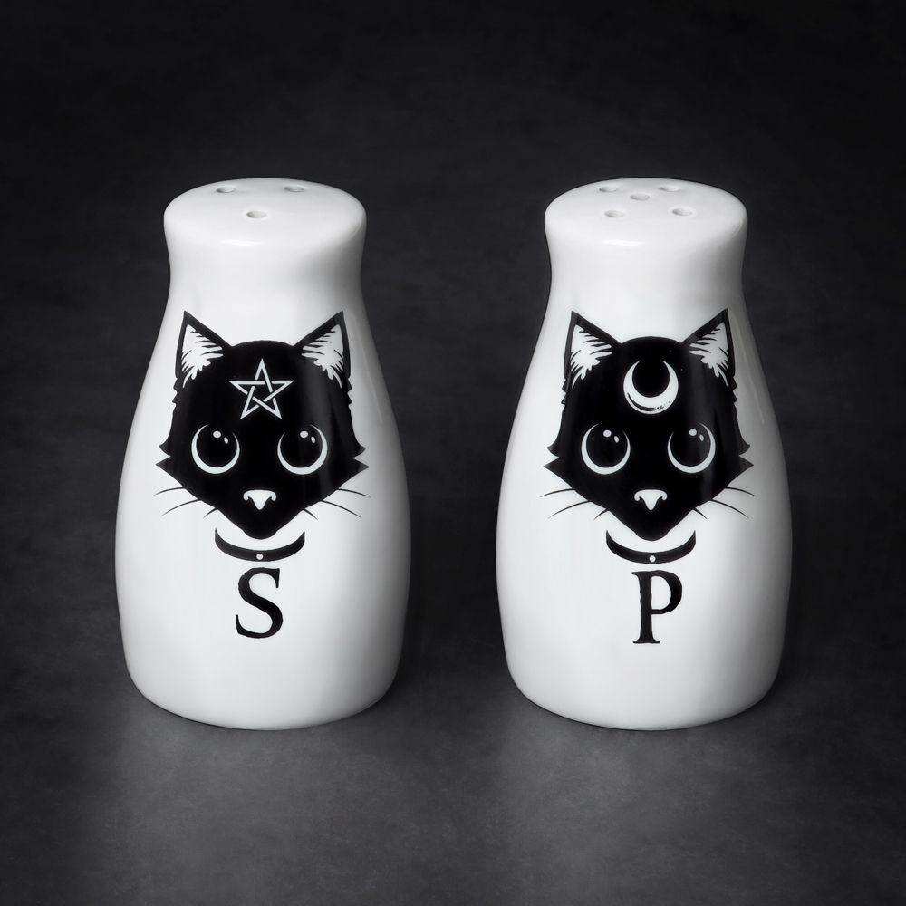 The Vault Black Cats: Salt & Pepper Shaker Set - Alchemy Gothic - Flyclothing LLC