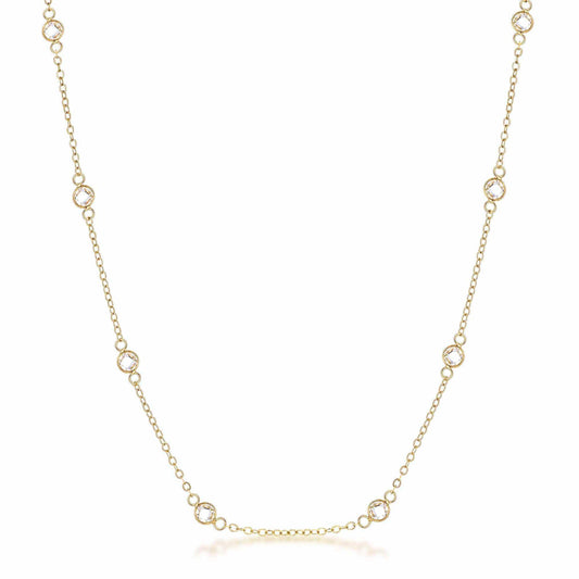16 Rose Gold Plated Clear CZ Round Bezel Saturn Necklace - JGI - Flyclothing LLC