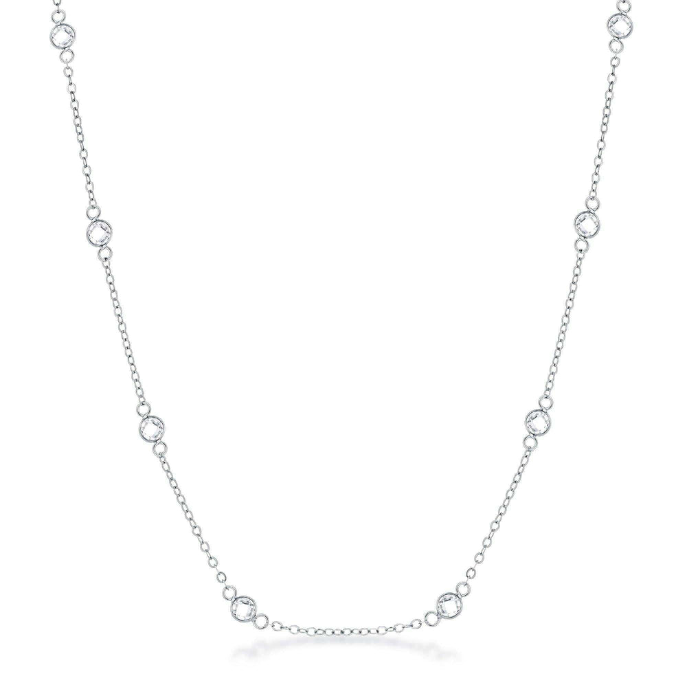 16 Rhodium Plated Clear CZ Round Bezel Saturn Necklace - JGI - Flyclothing LLC