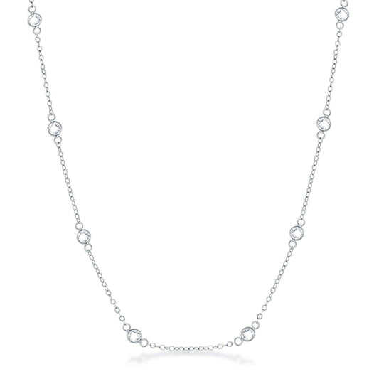 16 Rhodium Plated Clear CZ Round Bezel Saturn Necklace - JGI - Flyclothing LLC