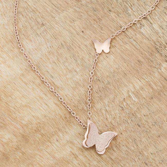 Beatrice Rose Gold Stainless Steel Delicate Butterfly Necklace - JGI - Flyclothing LLC