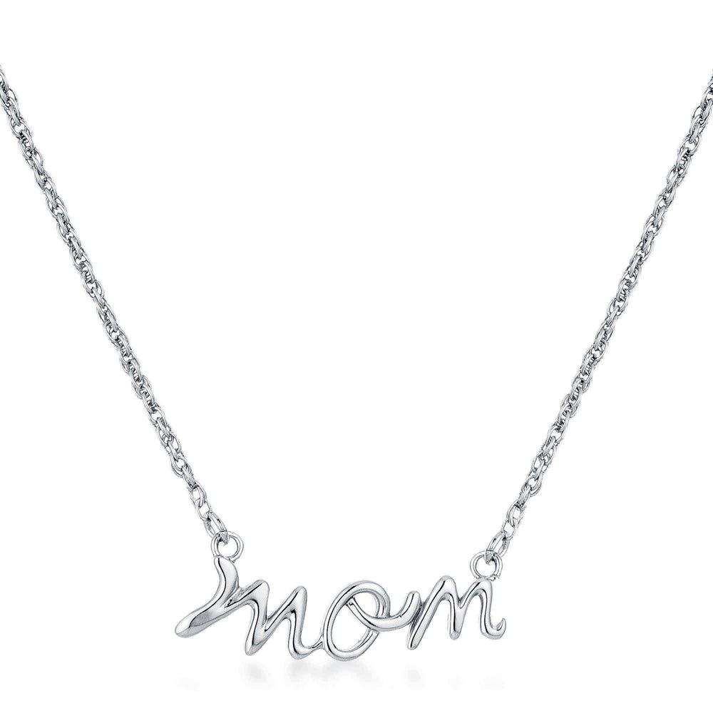 Rhodium Plated Mom Script Necklace - JGI - Flyclothing LLC