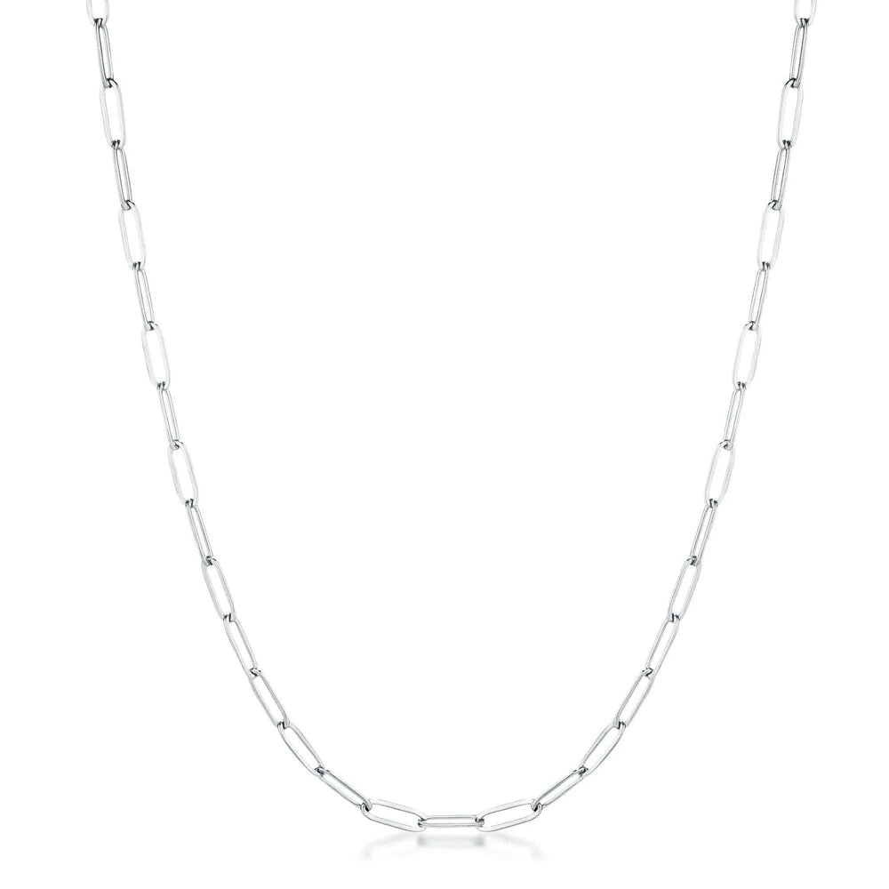 16 Rhodium Plated Linked Mid Size Paperclip Chain Necklace - JGI - Flyclothing LLC