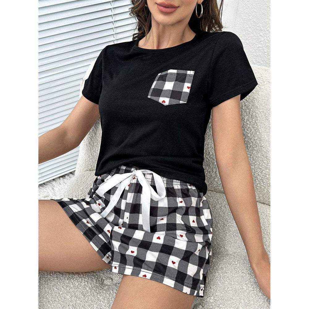 Plaid Heart Top and Shorts Lounge Set - Trendsi - Flyclothing LLC
