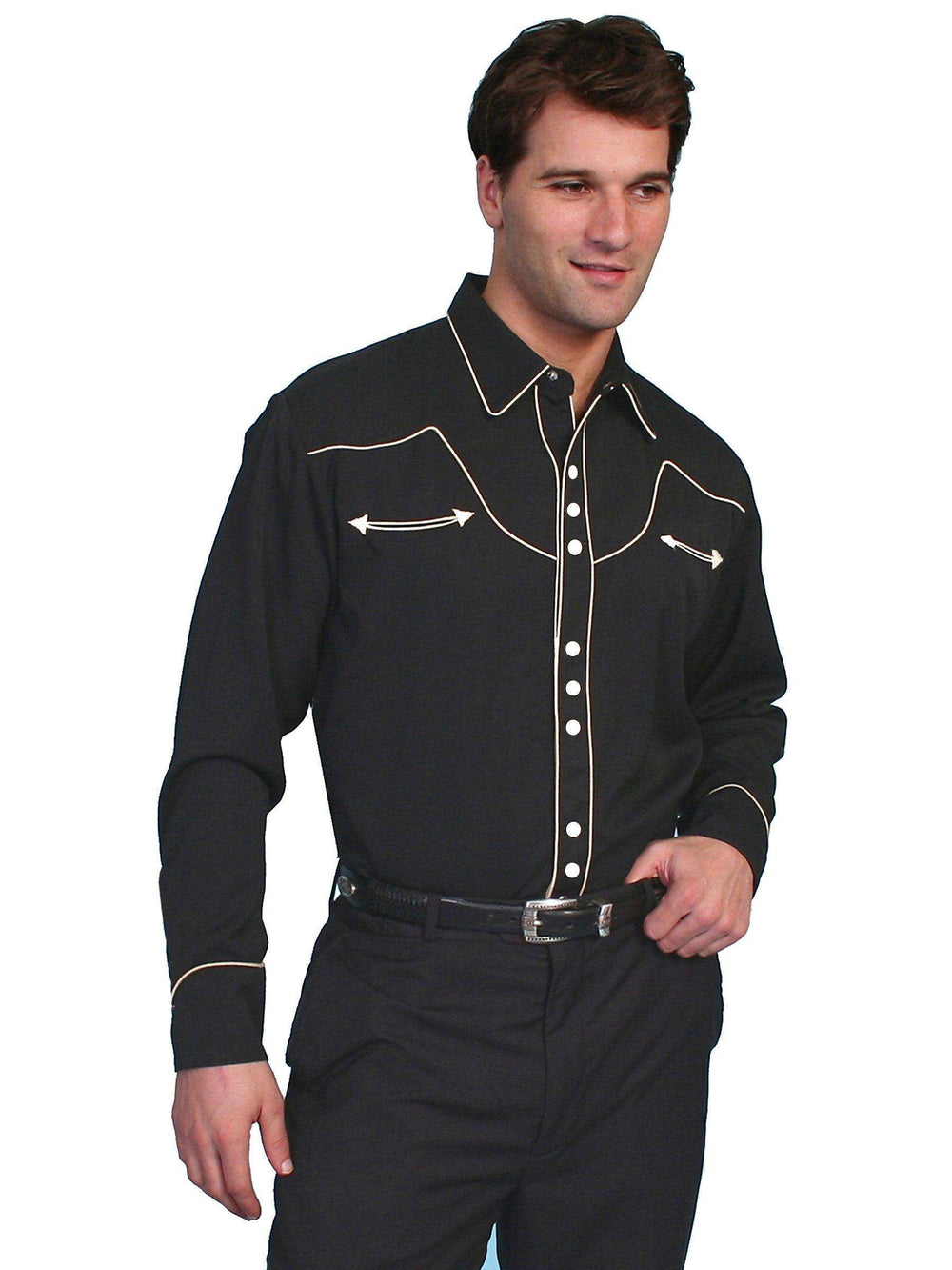 Scully BLACK CREAM SOLID W/CONT. PIPING SHIRT - Scully Leather - Flyclothing LLC