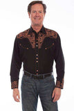 Scully BLACK FLORAL TOOLED EMBROIDERY SHIRT - Scully Leather - Flyclothing LLC