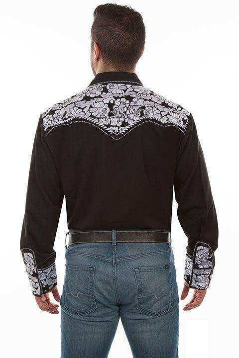 Scully BLACK-WHITE FLORAL TOOLED EMBROIDERY SHIRT - Scully Leather - Flyclothing LLC
