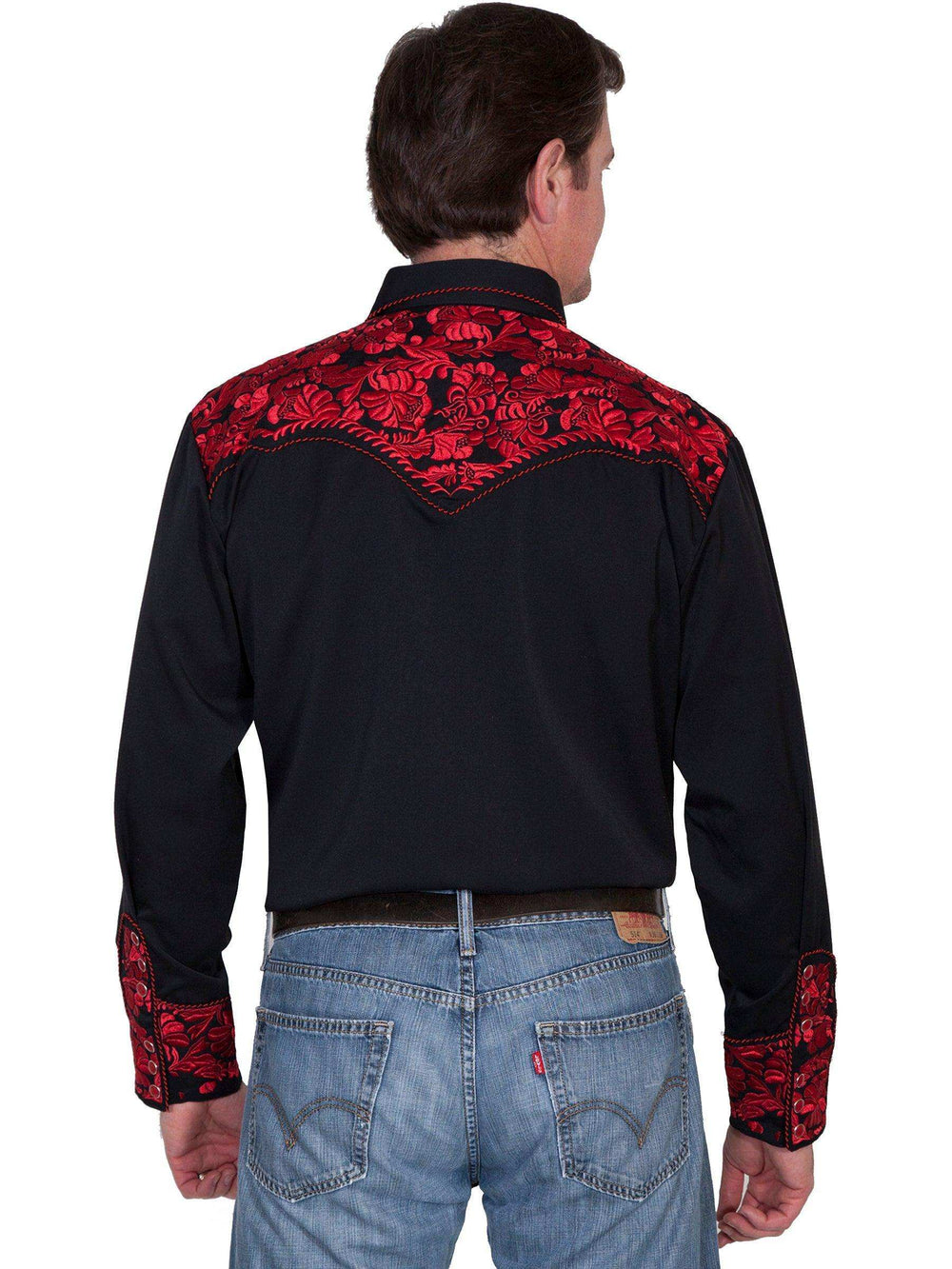 Scully CRIMSON FLORAL TOOLED EMBROIDERY SHIRT - Scully Leather - Flyclothing LLC