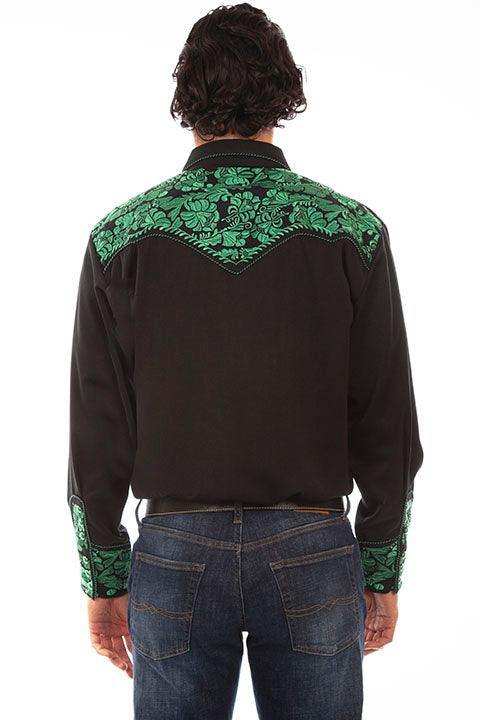 Scully Leather Emerald Floral Tooled Embroidery Mens Shirt - Scully Leather - Flyclothing LLC