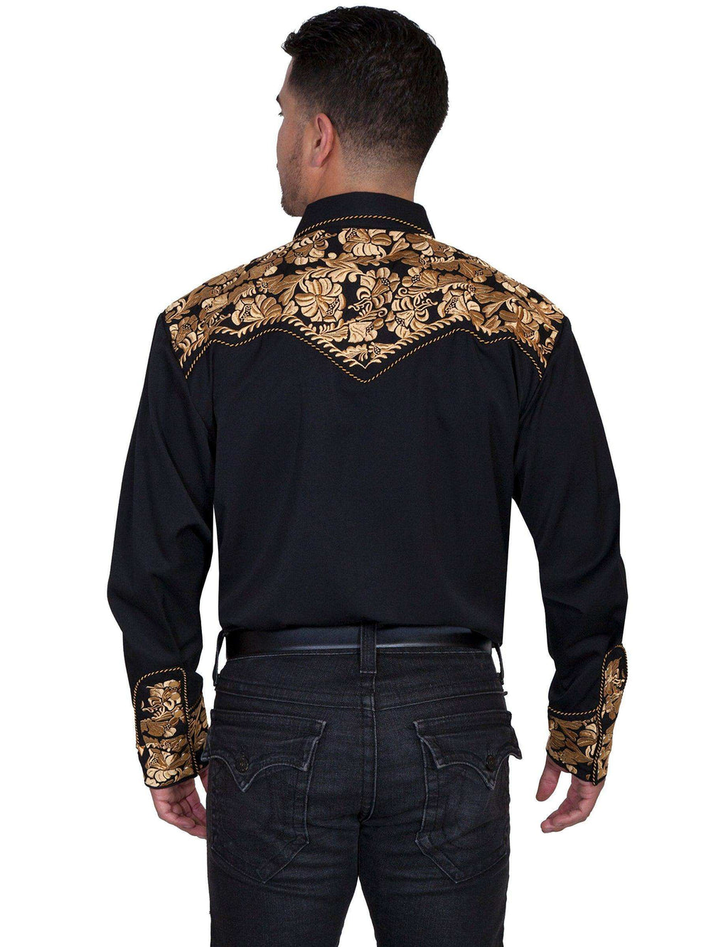 Scully GOLD FLORAL TOOLED EMBROIDERY SHIRT - Scully Leather - Flyclothing LLC
