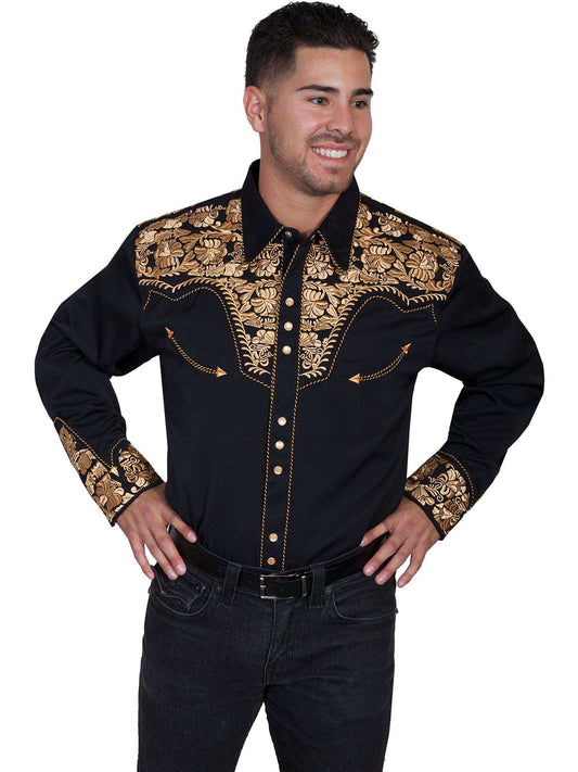 Scully GOLD FLORAL TOOLED EMBROIDERY SHIRT - Scully Leather - Flyclothing LLC