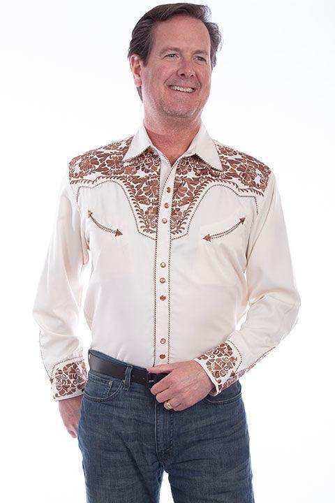 Scully NATURAL FLORAL TOOLED EMBROIDERY SHIRT - Scully Leather - Flyclothing LLC