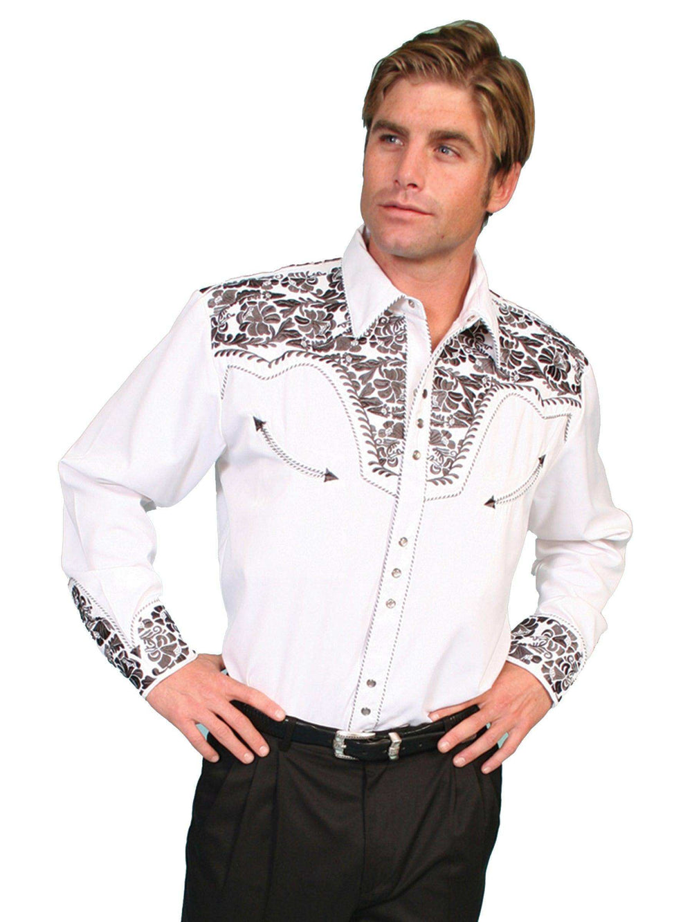 Scully PEWTER FLORAL TOOLED EMBROIDERY SHIRT - Scully Leather - Flyclothing LLC