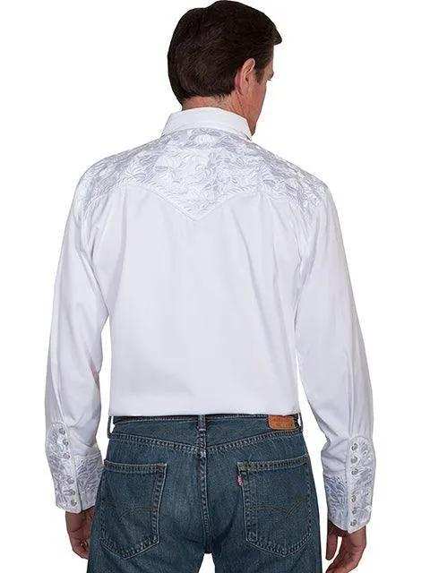 Scully WHITE FLORAL TOOLED EMBROIDERY SHIRT - Scully Leather - Flyclothing LLC