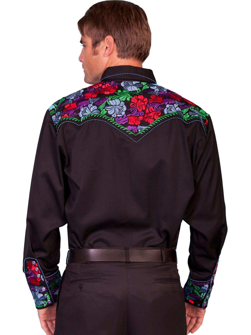 Scully BLUE COLORFUL FLORAL TOOLED EMB. SHIRT - Scully Leather - Flyclothing LLC