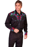 Scully BLUE COLORFUL FLORAL TOOLED EMB. SHIRT - Scully Leather - Flyclothing LLC