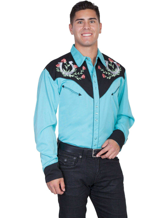 Scully TURQUOISE HORSESHOE ROSE EMBROIDERY SHIRT - Scully Leather - Flyclothing LLC