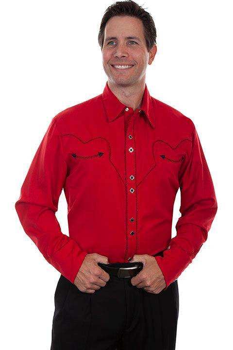 Scully Leather Crimson Solid Shirt W/Candy Cane Piping Mens Shirt - Scully Leather - Flyclothing LLC