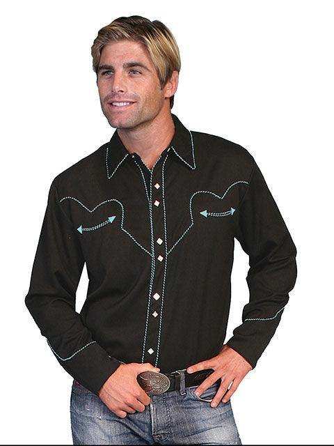 Scully TURQUOISE SOLID SHIRT W/CANDY CANE PIPING - Scully Leather - Flyclothing LLC