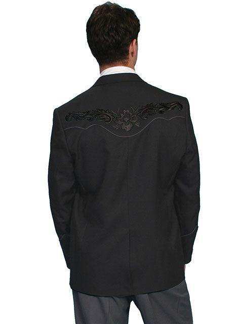 Scully Leather Black Floral Tonal Emb. Mens Blazer Big & Tall - Scully Leather - Flyclothing LLC