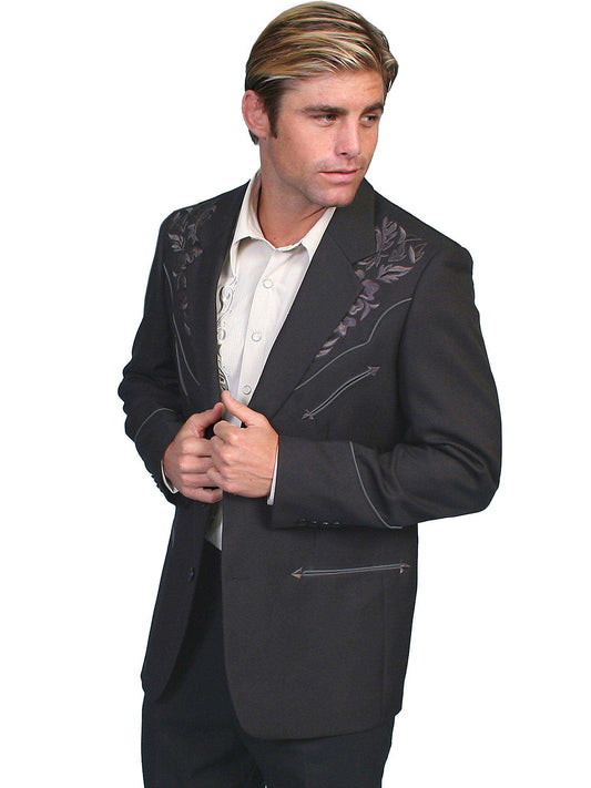 Scully Leather Charcoal Floral Tonal Emb. Mens Blazer Long - Scully Leather - Flyclothing LLC