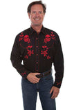 Scully Leather Red Skull/Rose Embroidered Mens Shirt - Scully Leather - Flyclothing LLC