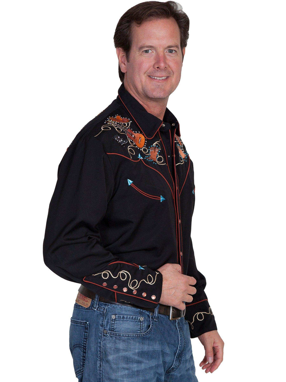 Scully BLACK BOOTS HATS GUITARS EMBROIDERED SHIRT - Scully Leather - Flyclothing LLC