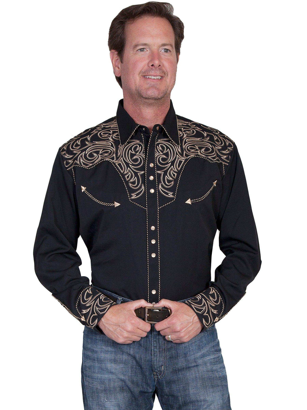 Scully BLACK PICKSTITCH YOKES/CUFFS SHIRT - Scully Leather - Flyclothing LLC