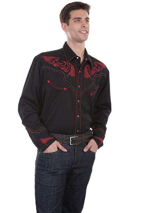 Scully BLACK EMBROIDERED SHIRT W/STUDS & CANDYCANE PIPIN - Scully Leather - Flyclothing LLC