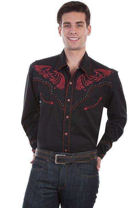 Scully BLACK EMBROIDERED SHIRT W/STUDS & CANDYCANE PIPIN - Scully Leather - Flyclothing LLC