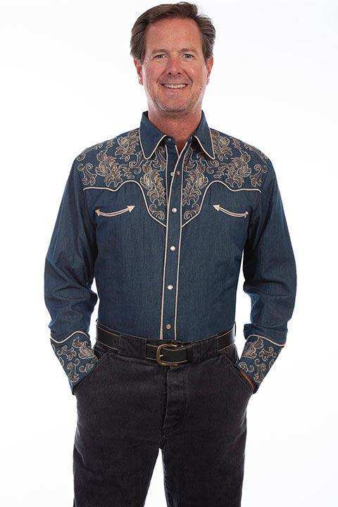 Scully DENIM FLORAL EMBROIDERED SHIRT - Scully Leather - Flyclothing LLC
