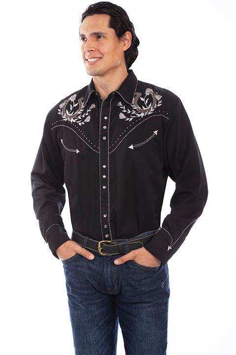 Scully BLACK HORSE SHOES ROSES & STUDS SHIRT - Scully Leather - Flyclothing LLC