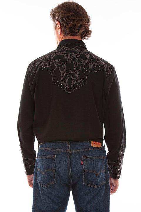 Scully Leather Black Longhorn Embroidered Shirt - Scully Leather - Flyclothing LLC