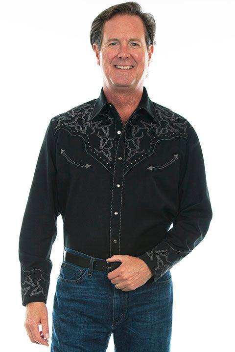 Scully Leather Black Longhorn Embroidered Shirt - Scully Leather - Flyclothing LLC