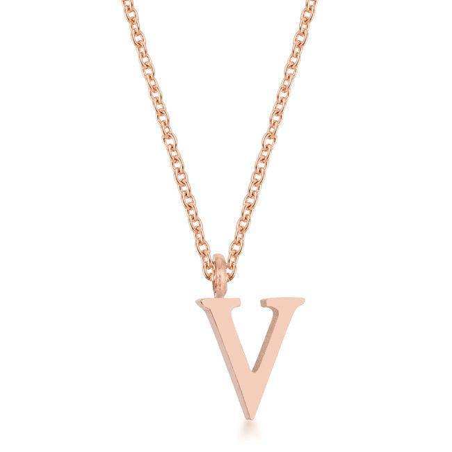 Elaina Rose Gold Stainless Steel V Initial Necklace - JGI - Flyclothing LLC