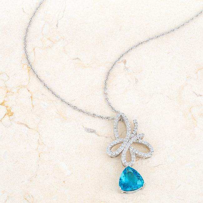 Claudia 2.3ct Aqua CZ Rhodium Butterfly Drop Necklace - JGI - Flyclothing LLC