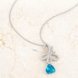 Claudia 2.3ct Aqua CZ Rhodium Butterfly Drop Necklace - JGI - Flyclothing LLC