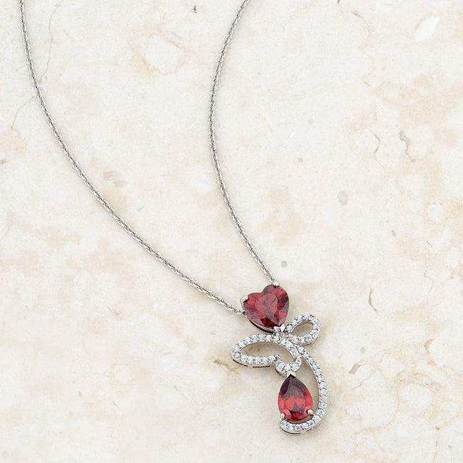 Clarise 3.2ct Garnet CZ Rhodium Abstract Heart Drop Necklace - JGI - Flyclothing LLC