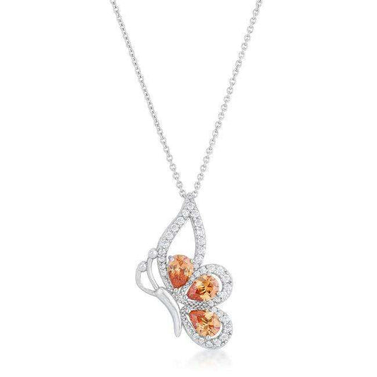 Karen 2.8ct Champagne CZ Rhoidum Butterfly Drop Necklace - JGI - Flyclothing LLC