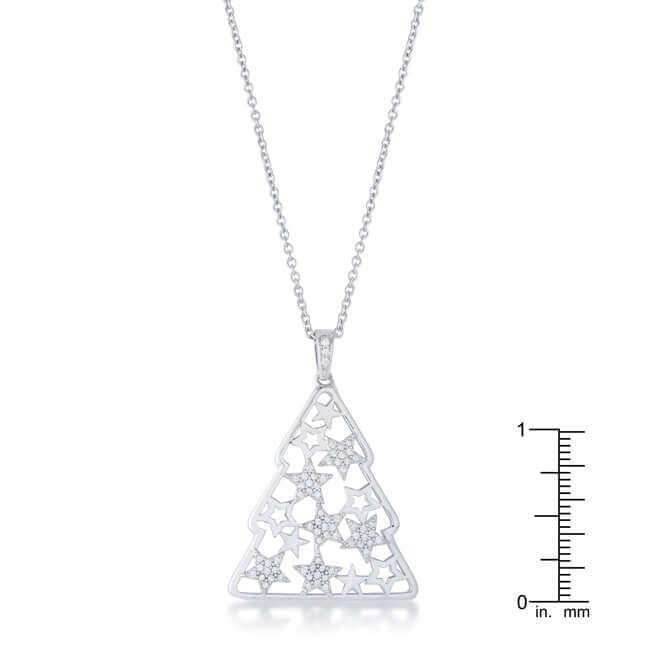 .2 ct CZ Rhodium Christmas Tree With Mixed Stars Pave Holiday Pendant - JGI - Flyclothing LLC