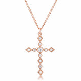 Dainty Art Deco Rose Gold Plated Clear CZ Cross Pendant - JGI - Flyclothing LLC
