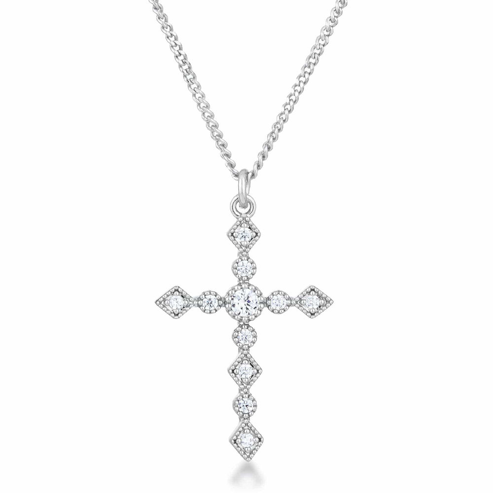 Dainty Art Deco Rhodium Plated Clear CZ Cross Pendant - JGI - Flyclothing LLC