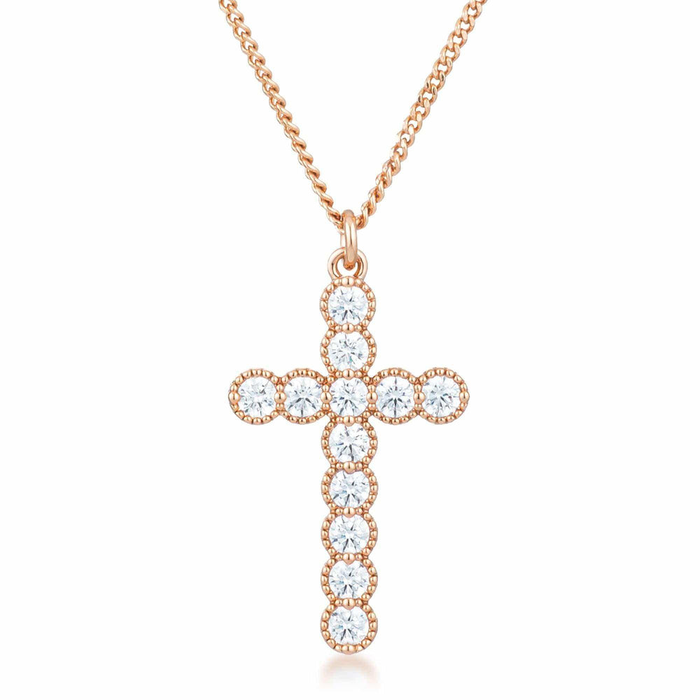 Micro Beaded Rose Gold Plated Clear CZ Cross Pendant - JGI - Flyclothing LLC