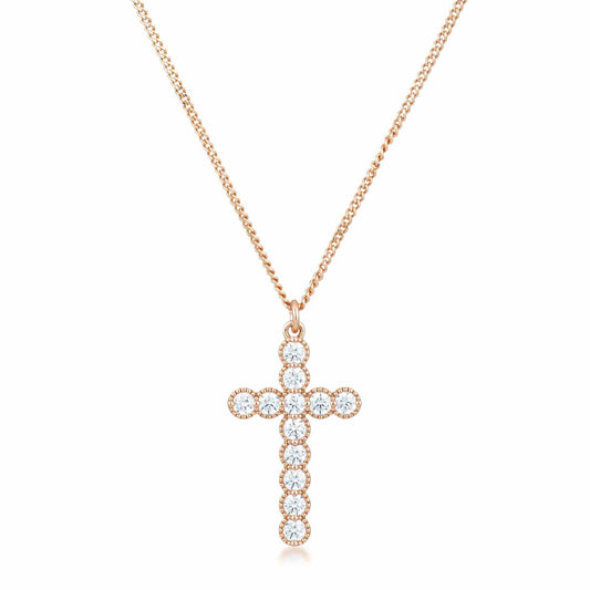 Micro Beaded Rose Gold Plated Clear CZ Cross Pendant - JGI - Flyclothing LLC